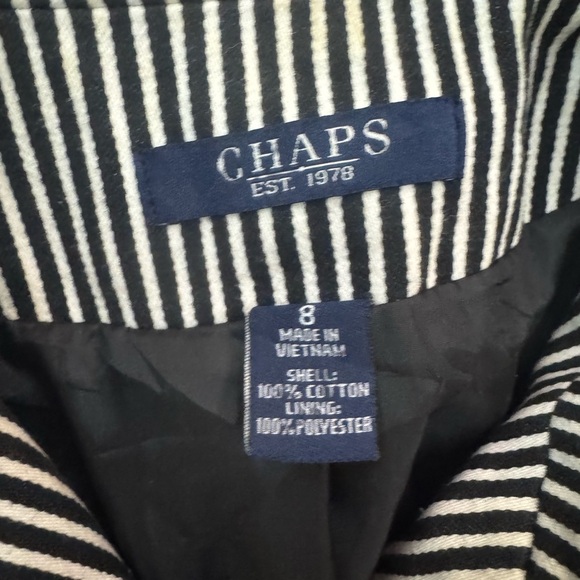 Chaps Jacket Sz 8 Womens Black and White Stripe Lined Blazer - Picture 12 of 15